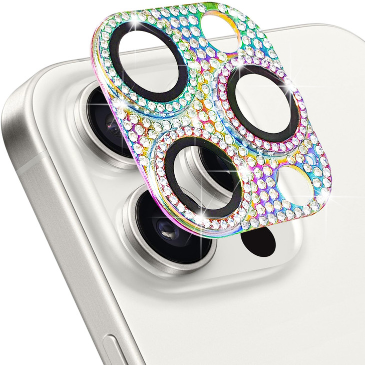 Hsefo Compatible with iPhone 16 Pro and 16 Pro Max Camera Lens Protector, Bling Rhinestone Sparkle Diamond 9H Tempered Glass Lens Cover Shockproof Fu