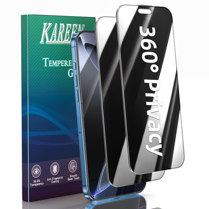 KAREEN 2 Pack 4 Way 360 Degree Privacy Screen Protector for iPhone 16 Plus 6.7 Inch, All Around Anti Spy Tempered Glass Film, Full Coverage, Anti Scr