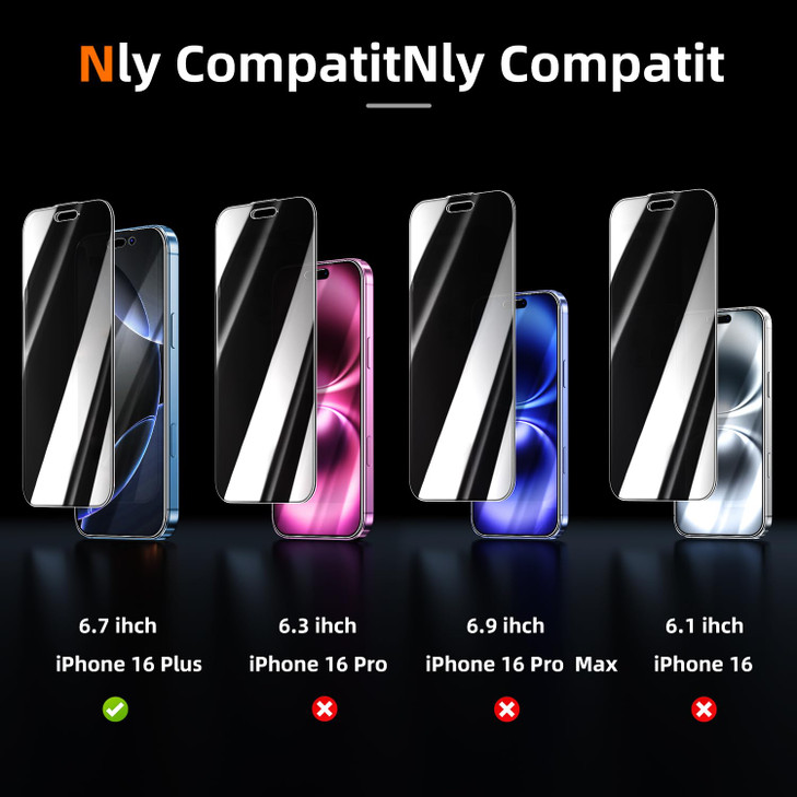 KAREEN 2 Pack 4 Way 360 Degree Privacy Screen Protector for iPhone 16 Plus 6.7 Inch, All Around Anti Spy Tempered Glass Film, Full Coverage, Anti Scr