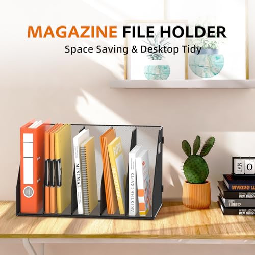 SUPEASY Binder Organizer, Magazine File Holder with 5 Vertical Compartments Rack, Metal Desk File Organizer & Binder Holders, Magazine Organizers for
