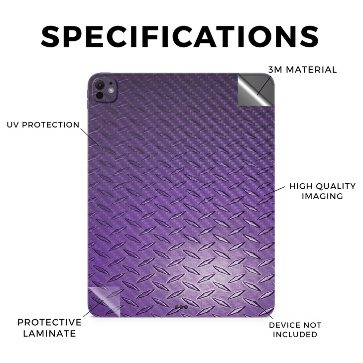 Carbon Fiber Skin Compatible with Apple iPad Pro 11 (M4) 2024 - Purple Diamond Plate - 3M Vinyl Protective Decal Cover - Easy to Apply | Crafted in T