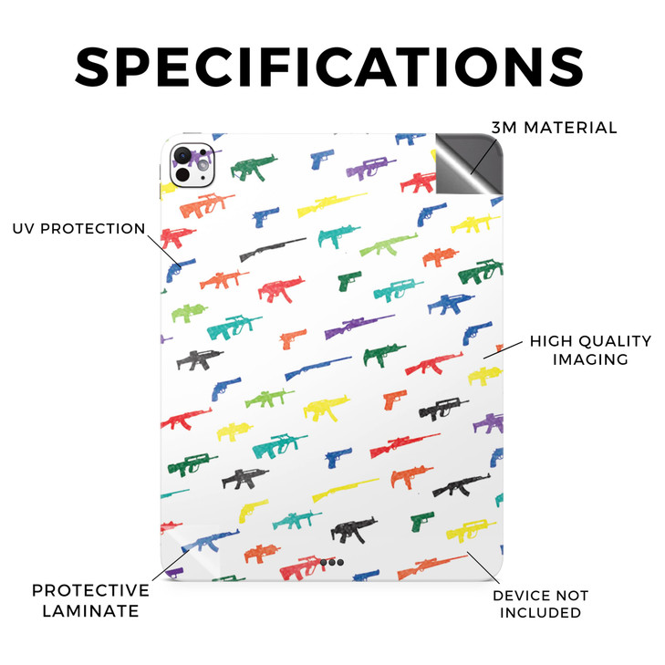 Glossy Glitter Skin Compatible with Apple iPad Pro 11 (M4) 2024 - Fun Guns - Premium 3M Vinyl Protective Wrap Decal Cover - Easy to Apply | Crafted i
