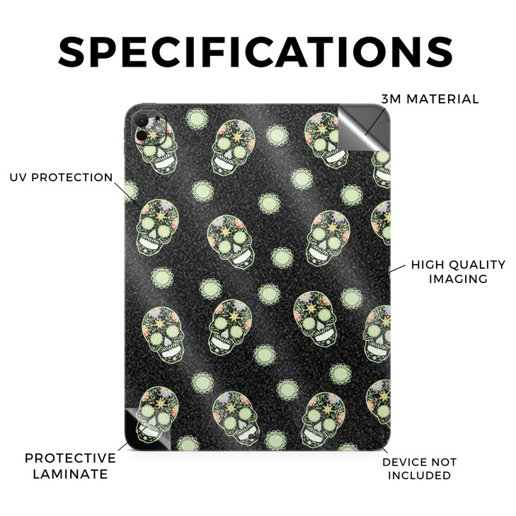 Glossy Glitter Skin Compatible with Apple iPad Pro 11 (M4) 2024 - Nighttime Skulls - Premium 3M Vinyl Protective Decal Cover - Easy to Apply | Crafte