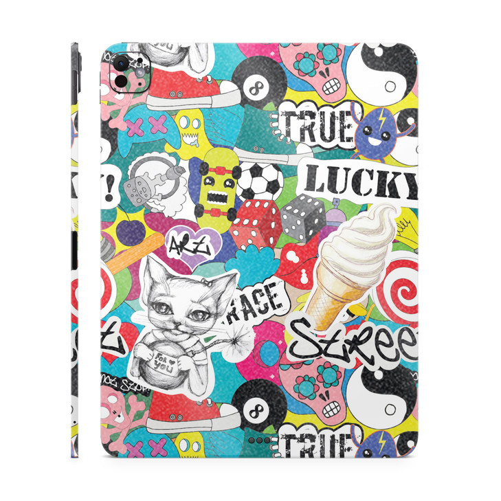 Glossy Glitter Skin Compatible with Apple iPad Pro 11 (M4) 2024 - Sticker Bomb - Premium 3M Vinyl Protective Decal Cover - Easy to Apply | Crafted in