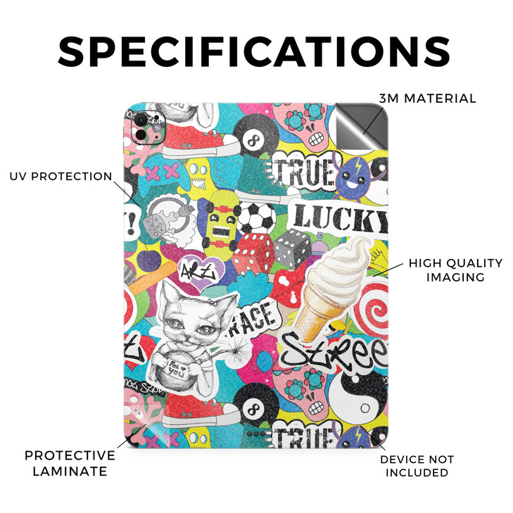 Glossy Glitter Skin Compatible with Apple iPad Pro 11 (M4) 2024 - Sticker Bomb - Premium 3M Vinyl Protective Decal Cover - Easy to Apply | Crafted in