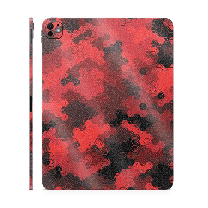 Glossy Glitter Skin Compatible with Apple iPad Pro 11 (M4) 2024 - Red Hexa Camo - Premium 3M Vinyl Protective Decal Cover - Easy to Apply | Crafted i