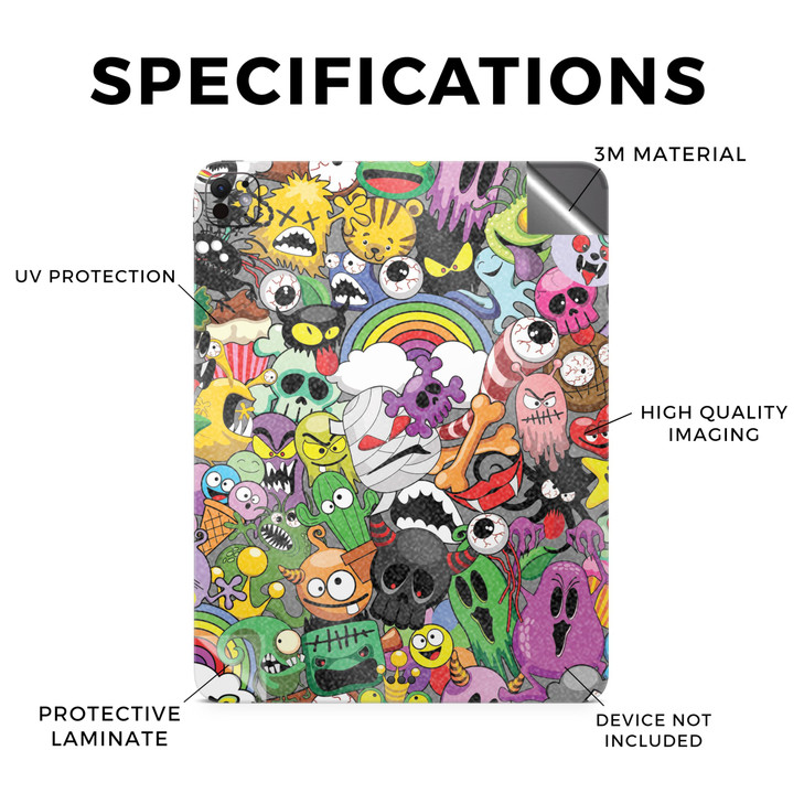Glossy Glitter Skin Compatible with Apple iPad Pro 11 (M4) 2024 - Monster Mash - Premium 3M Vinyl Protective Decal Cover - Easy to Apply | Crafted in