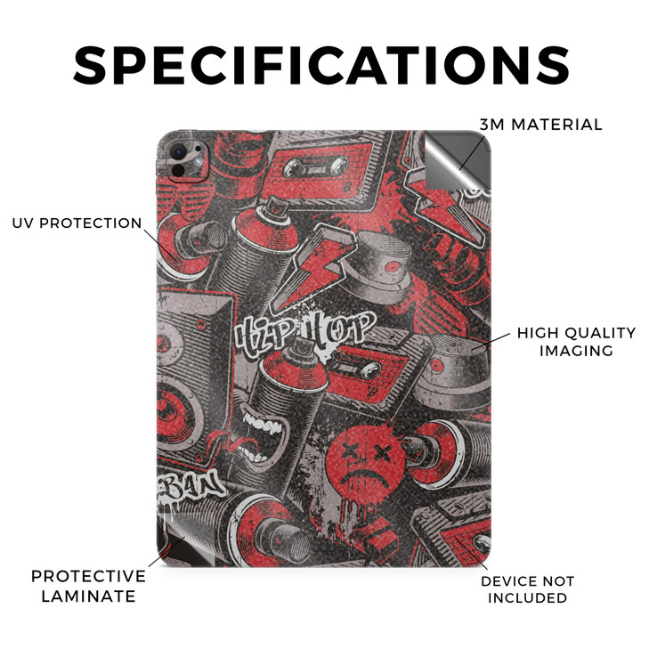 Glossy Glitter Skin Compatible with Apple iPad Pro 11 (M4) 2024 - Red Hip Hop - Premium 3M Vinyl Protective Wrap Decal Cover - Easy to Apply | Crafte