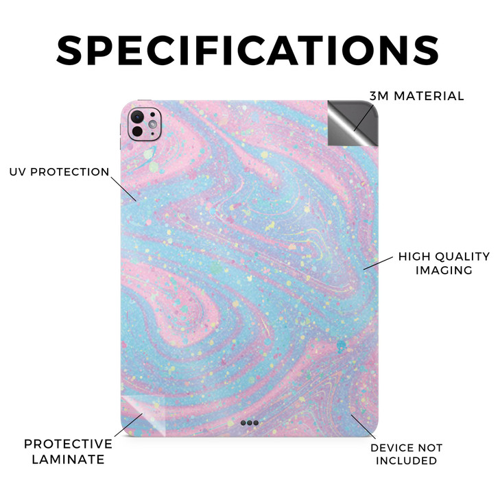 Glossy Glitter Skin Compatible with Apple iPad Pro 11 (M4) 2024 - Cotton Candy Swirl - 3M Vinyl Protective Decal Cover - Easy to Apply | Crafted in T