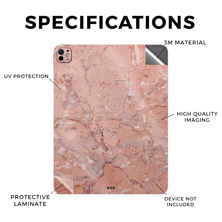 Glossy Glitter Skin Compatible with Apple iPad Pro 11 (M4) 2024 - Pink Marble - Premium 3M Vinyl Protective Wrap Decal Cover - Easy to Apply | Crafte