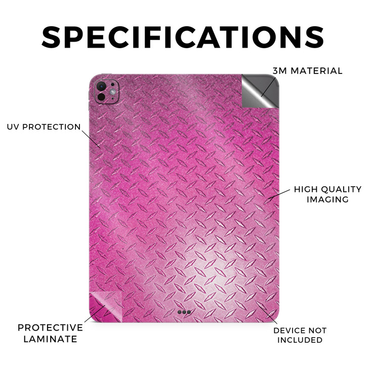 Glossy Glitter Skin Compatible with Apple iPad Pro 11 (M4) 2024 - Pink Diamond Plate - 3M Vinyl Protective Decal Cover - Easy to Apply | Crafted in T