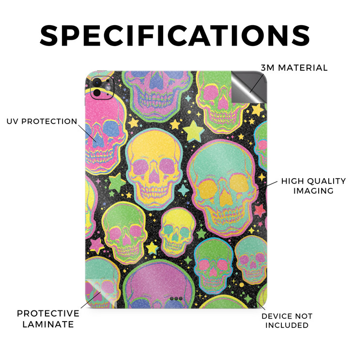 Glossy Glitter Skin Compatible with Apple iPad Pro 11 (M4) 2024 - Candy Skulls - Premium 3M Vinyl Protective Decal Cover - Easy to Apply | Crafted in