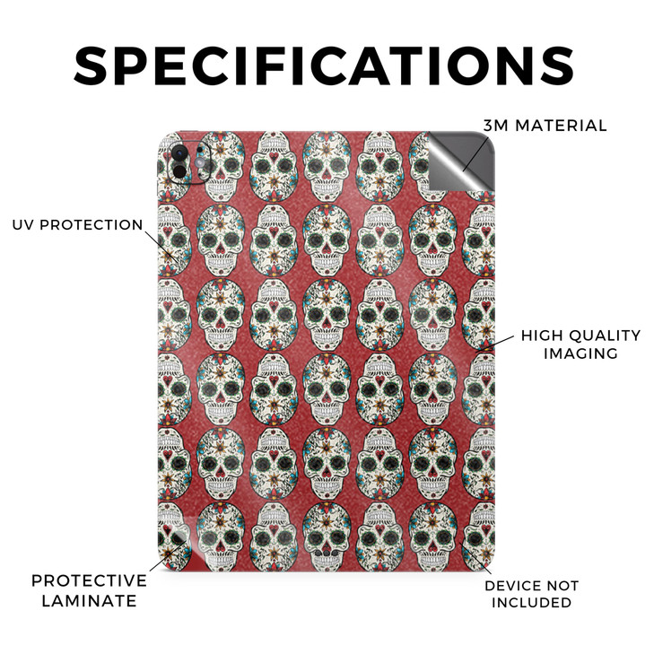 Glossy Glitter Skin Compatible with Apple iPad Pro 11 (M4) 2024 - Sugar Skull - Premium 3M Vinyl Protective Wrap Decal Cover - Easy to Apply | Crafte