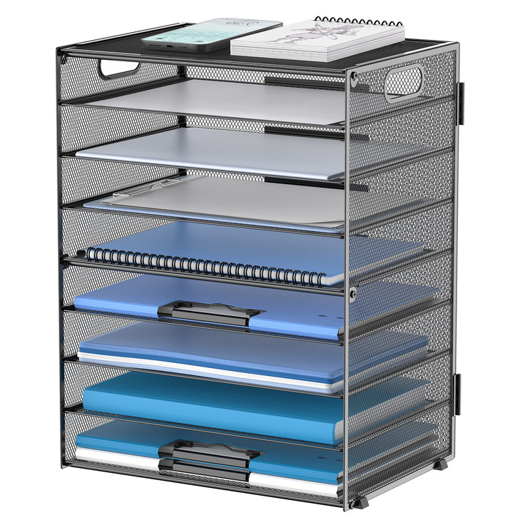 DALTACK 9-Tier Paper Letter Tray Desk Organizer with Handles, Mesh File Holder Organization, Paper Sorter Desk Organizer for Office Home School, Blac