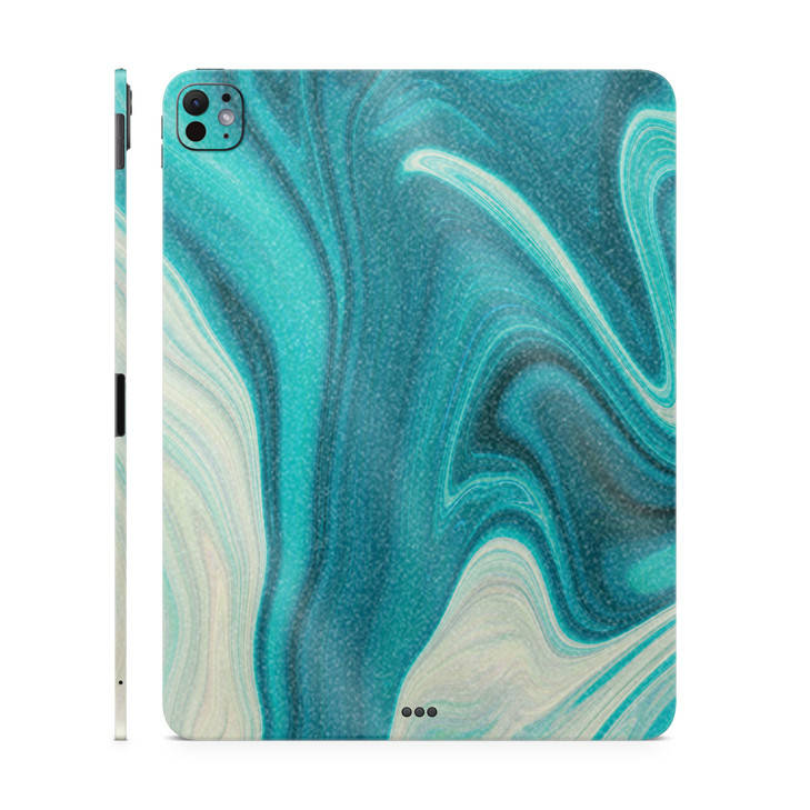 Glossy Glitter Skin Compatible with Apple iPad Pro 13 (M4) 2024 - Aqua Swirl - Premium 3M Vinyl Protective Wrap Decal Cover - Easy to Apply | Crafted