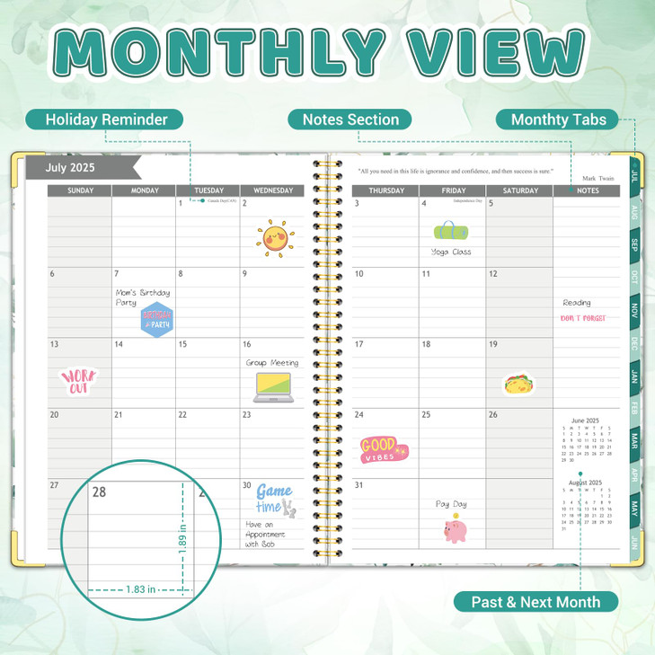Academic Planner 2025-2026, 8.5" x 11", Weekly & Monthly Planner from JUL.2025 to JUN.2026, Column View Calendar Organizers, Spiral Hardcover Agenda