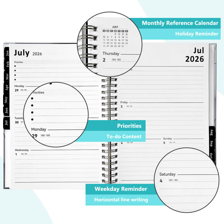 2026 Planner - Jan. to Dec. 2026, 2026 Planner Weekly and Monthly, 2026 Calendar Monthly Planner with Pocket, Flexible Cover, Twin-Wire Binding, Thic