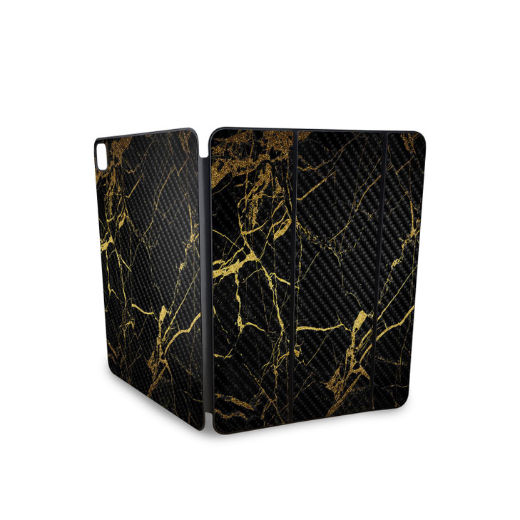 Carbon Fiber Skin Compatible with Apple Smart Folio for iPad Pro 13-inch (M4/M5) 2025 - Black Gold Marble - Premium 3M Vinyl Protective Decal Cover -