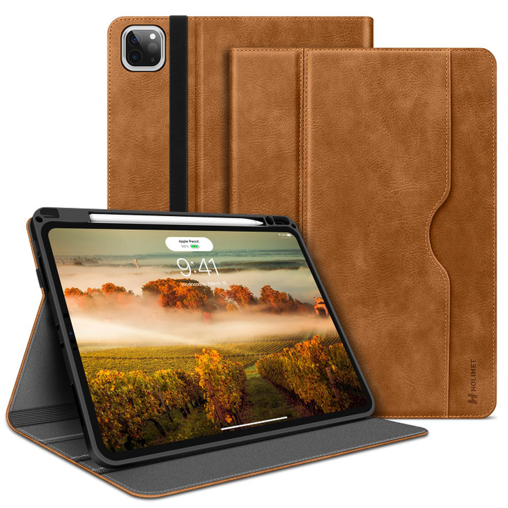 H HOLIMET Case for iPad Pro 13 inch 2024 M4 with Pencil Holder Supports Pencil Pro/Pencil Auto Sleep/Wake Function Vegan Leather Smart Stand Cover (B