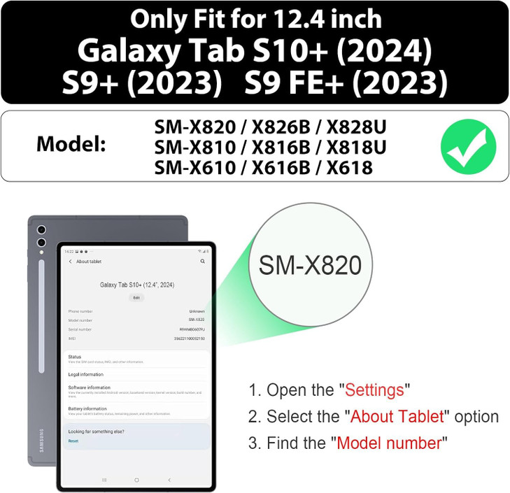 ALILANG Case for Samsung Galaxy Tab S10+/S9+/S8+/S7+ - 12.4 Inch PU Leather Cover with Pen Holder - Black