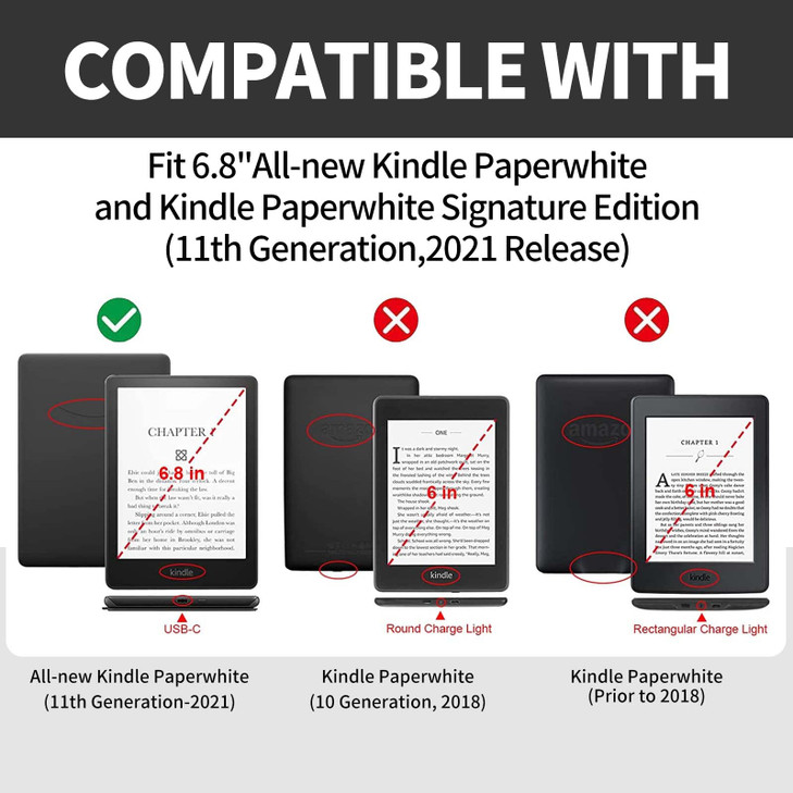 Rossy Case for 6.8" Kindle Paperwhite (11th Generation 2021) and Kindle Paperwhite Signature Edition + Screen Protector 360 Degree Rotating Swivel Co