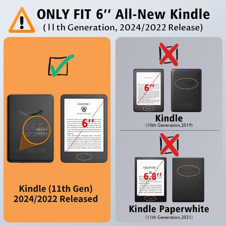 VORI Stand Case for 6" All-New Kindle 11th Generation 2024/2022 Release, Premium PU Leather Protective Sleeve Cover with Hand Strap, Auto Sleep/Wake