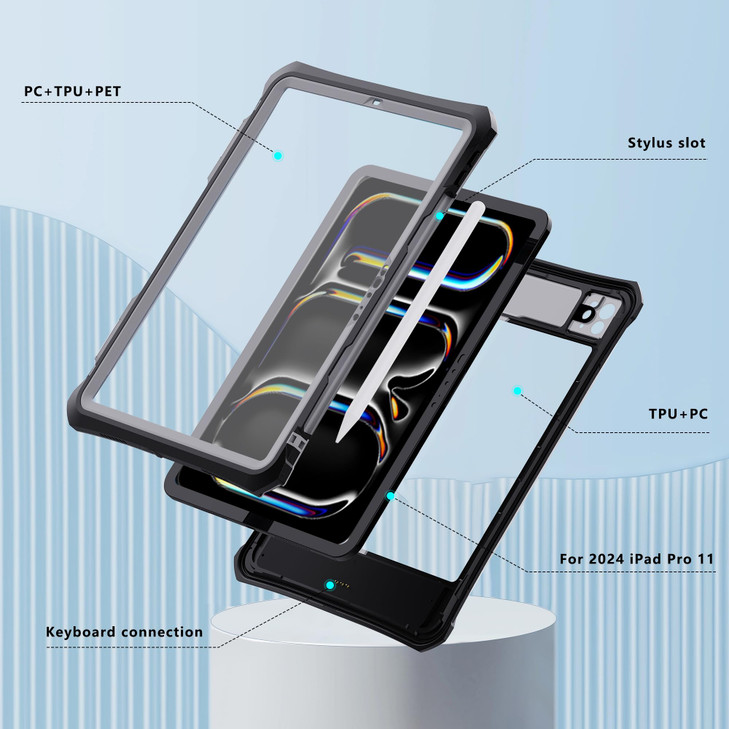 Case for iPad Pro 11 Inch 2024 5th Generation with Screen Protector, Waterproof Case for iPad Pro 11 M4 2024 with Pencil Holder & Stand & Shoulder St