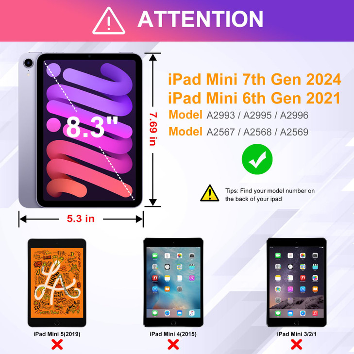 DTTO for Mini 7th/6th Generation Case 8.3 Inch 2024/2021 with Pencil Holder, Smart Stand Cover for iPad mini 7 (A17 Pro) / iPad mini 6 with Multiple