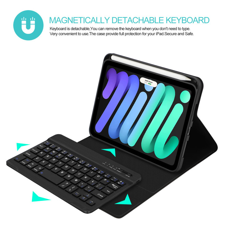 BORIYUAN iPad mini 7th (A17 Pro) Keyboard Case 2024, Detachable Wireless Bluetooth Keyboard Slim Folio Smart Cover with Pencil Holder for iPad mini 7