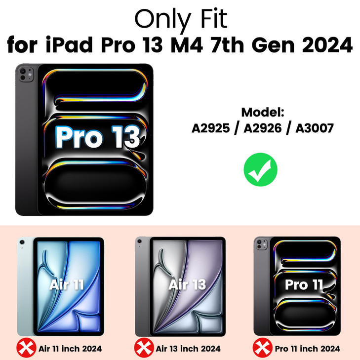 Timecity Case for iPad Pro 13 inch 2024 M4: Heavy Duty Rugged Shockproof Protective Case with Screen Protector, Foldable Stand - Black