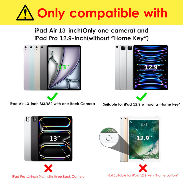 DTTO for iPad Air 13 Inch Case M3/M2 2025/2024, iPad Pro 12.9 Inch Case (6th/ 5th/ 4th/ 3rd Gen), Smart Slim Trifold Stand Soft Cover with Pencil Hol