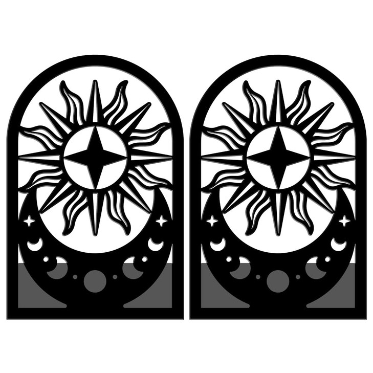 WADORN Moon Sun Metal Bookends for Shelves Decorative 1 Pair, Heavy Duty Books End Support Non-Skid Book Holders Black L-Shaped Book Stopper for Home