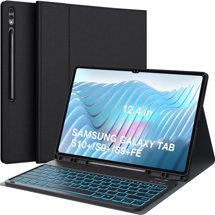 CHESONA Keyboard Case for Samsung Galaxy Tab S10+/S9 FE+/S9+ 12.4, 7-Color Backlit Keyboard with S Pen Holder, Magnetic Detachable Wireless Keyboard