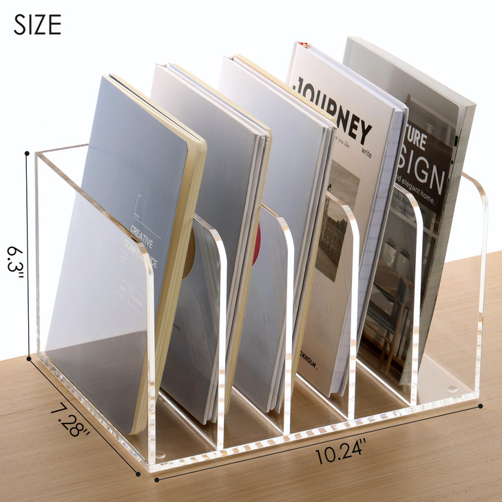 SANRUI Acrylic File Organizer, Clear Magazine File Holder Desk Organizer for Office Organization and Storage with 5 Vertical Compartments, Desktop Bo