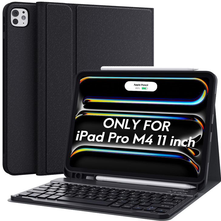 CHESONA for iPad Pro 11 Inch (M4 2024/M5 2025) Case with Keyboard, Magnetic Detachable Keyboard, Precise Cutouts Case with Pencil Holder, Rechargeabl