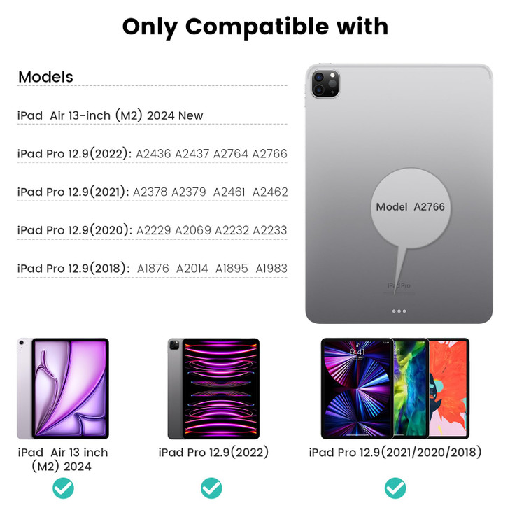 Nillkin for iPad Air 13 inch Keyboard (M2, 2024), iPad Pro 12.9 Magnetic Case, Detachable Keyboard and Stand, with Magnetic Wall Mount, Portrait/Land