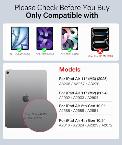 CHESONA for iPad Air 5th/4th Generation Case with Keyboard, Rechargeable Wireless Keyboard Case for iPad Air 11-inch (M3) & (M2), Pencil Holder, for