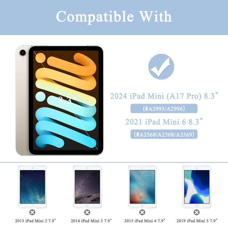 Supveco Case for iPad mini 7 (A17 Pro) 2024/iPad Mini 6 2021 8.3 Inch with Pencil Holder-[Auto Wake/Sleep],Slim Protective Case with Soft TPU Back Co