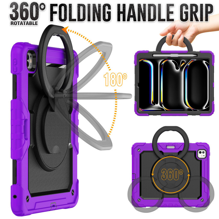 SCSVPN Case for iPad Pro 13 inch M5 2025 / M4 2024 with Screen Protector - Pencil Holder - 360° Rotating Stand/Handle - Shoulder Strap, Full Body Rug