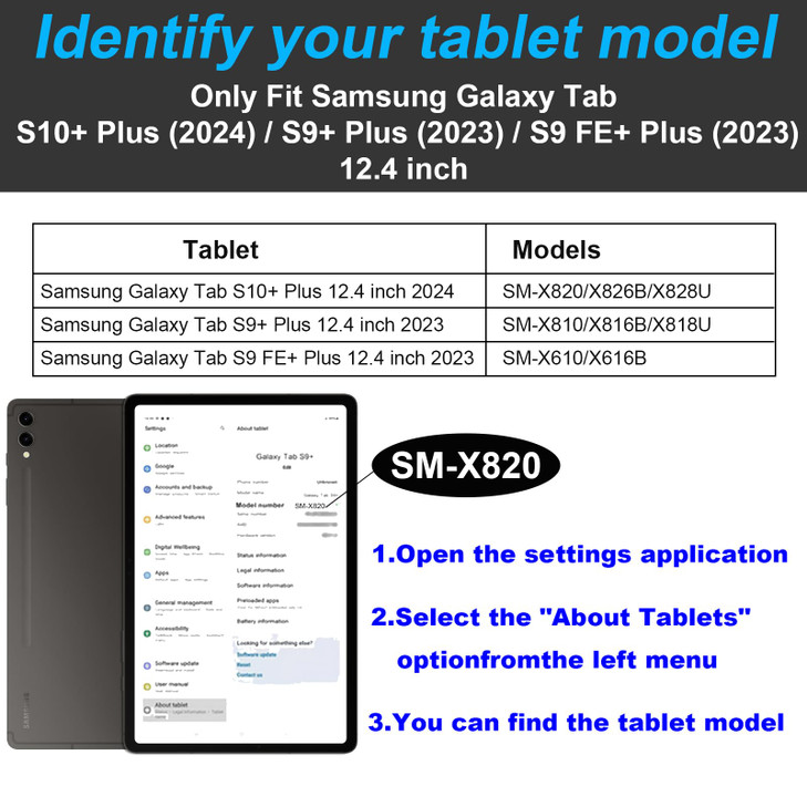 Gexmil Genuine Leather Case for Samsung Galaxy Tab S10 Plus/S9 Plus/S9 FE+ 12.4 Inch with Pencil Holder,Shockproof Protective Adjustable Kickstand Sm