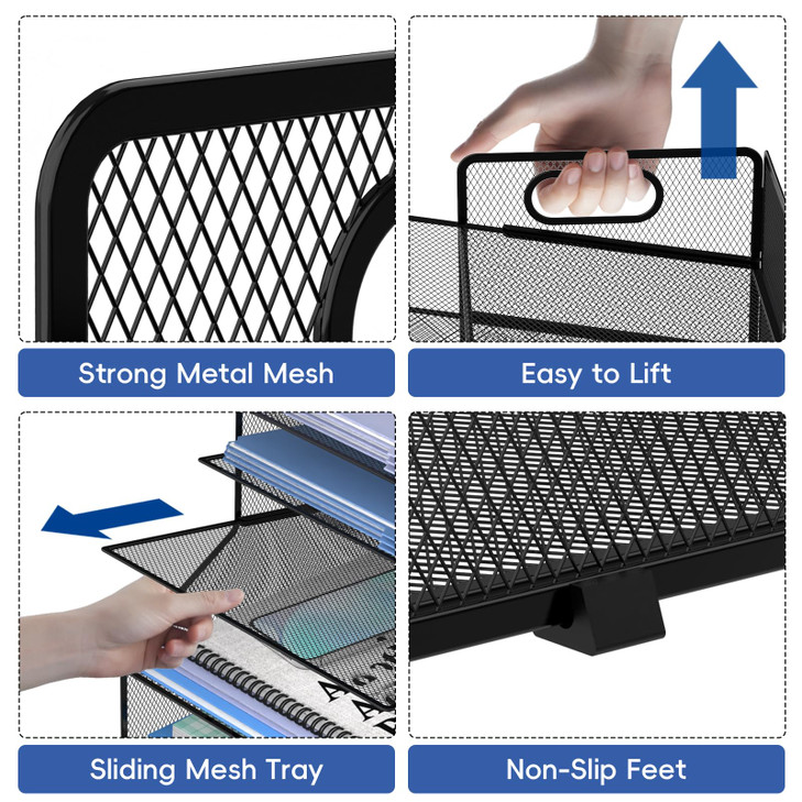 SUPEASY 5-Tier Desk File Organizer, Metal Letter Paper Tray, Desk Organizers and Accessories for Home Office Supplies, Black