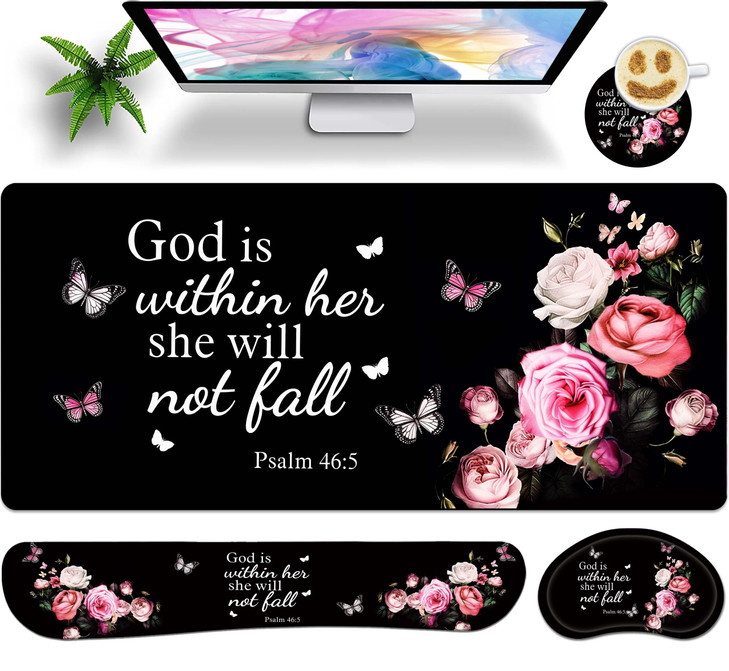 JYCUHTCL Large Gaming Mouse Pad Set 35.4 x 15.7 with Keyboard Wrist Rest, Wrist Support, and Coaster Memory Foam Smooth Desk Pad Mousepad for Home Of