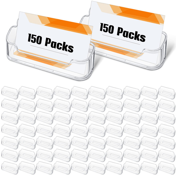 150 Pcs Plastic Business Card Holder for Desk Transparent Acrylic Clear Business Card Display Holder Stand for Exhibition Desktop Office Home Supplie