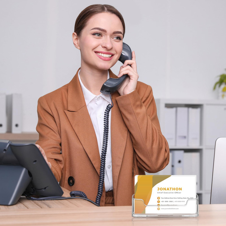 150 Pcs Plastic Business Card Holder for Desk Transparent Acrylic Clear Business Card Display Holder Stand for Exhibition Desktop Office Home Supplie