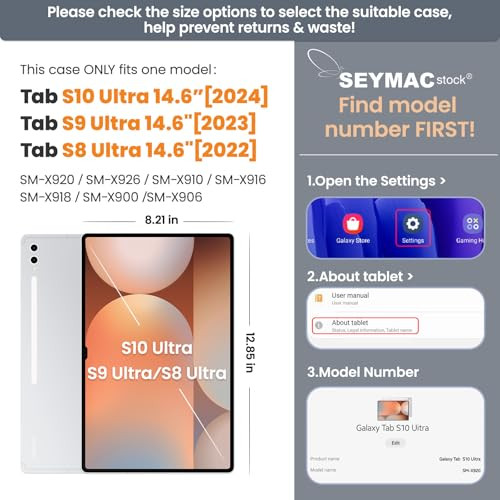 SEYMAC stock Case for Samsung Galaxy Tab S10 Ultra / S9 Ultra Tablet Case 14.6'' Protective with Screen Protector, Pen Holder, 360 Rotate Stand, Hand