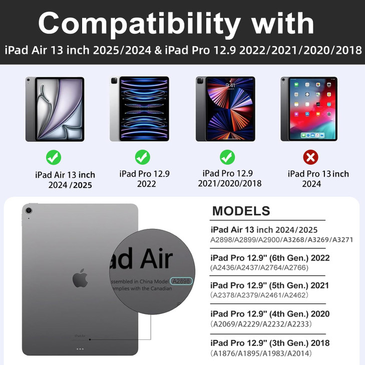 Lokigo for iPad Air 13 Inch Case M3/M2(2025/2024), iPad Pro 12.9 Case (6th/5th/4th/3th Gen 2022/2021/2020/2018) with Pencil Holder, Support Touch ID