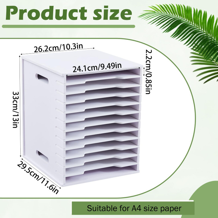 Juexica 12 Tier 8.5" x 11" Scrapbook Paper Organizer, White Cardstock File Organizer with Adjustable Shelves, Stackable Paper Trays, Desktop Storage