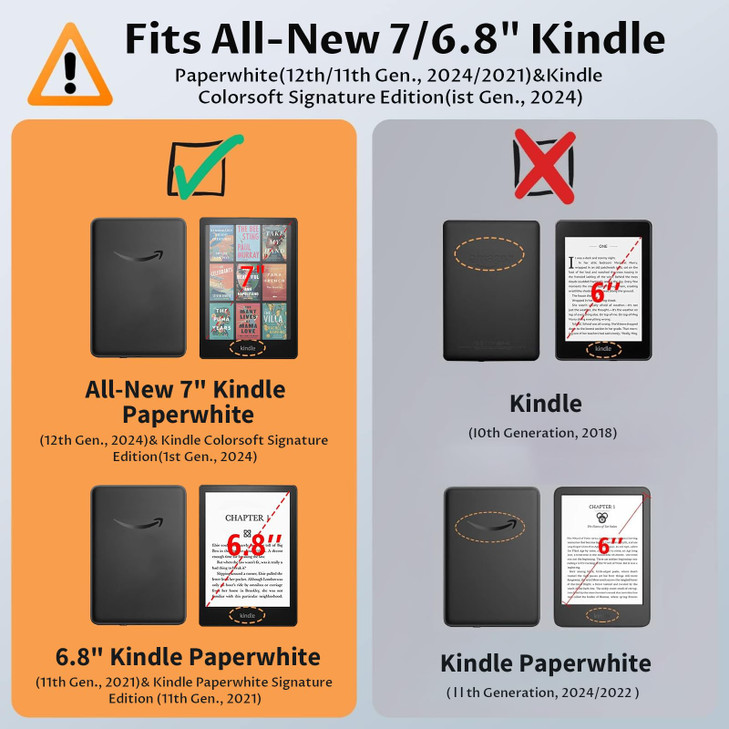 VORI Stand Case for 7"/6.8" Kindle Paperwhite (12th/11th Generation-2024/2021) and Kindle Colorsoft Signature Edition, PU Leather Case Smart Protecti