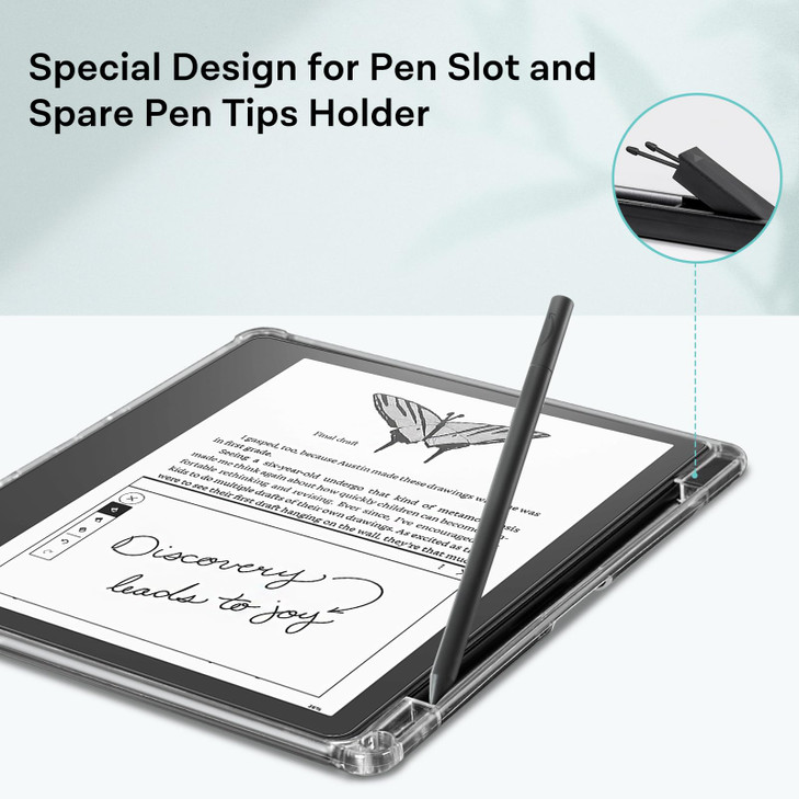 CoBak Clear Case for Kindle Scribe 10.2" (2024/2022 Released), Soft TPU Back Cover with Pen Holder and Pen Tips Holder- Lightweight, Scratch-Proof, a