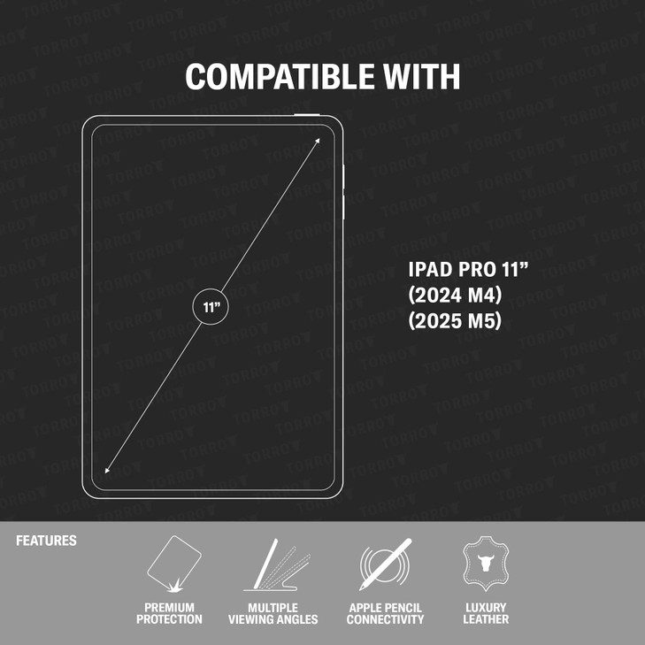 TORRO Case Compatible with iPad Pro 11 M5 / M4 (2025/2024)  Premium Leather iPad Pro 11 2025/2024 Case with Stand Function, Apple Pencil Connectiv